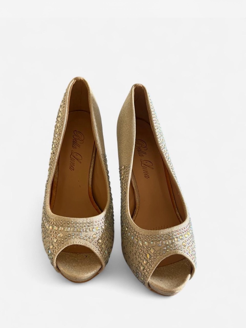 Gold Embellished Peep-Toe Flats